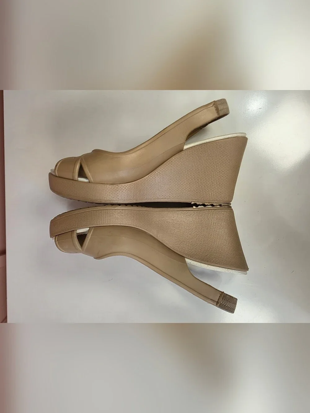 Crocs Farrah Wedge Slingback Sandals Nude Beige W8